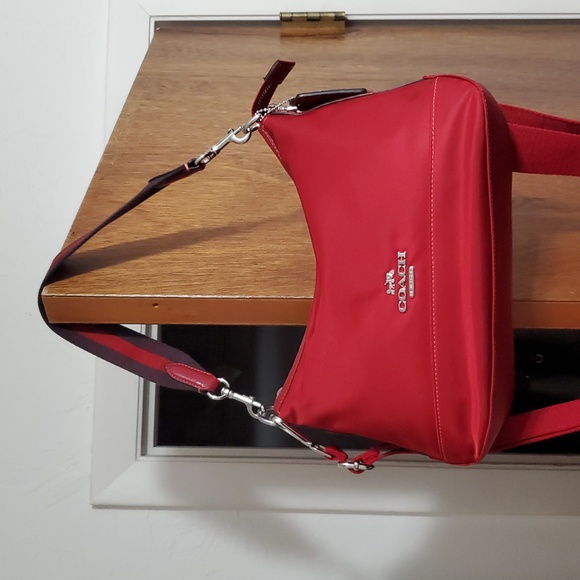 Coach Handbags - Coach Ellis Red Nylon & Leather Shoulder Crossbody Bag with Silver Hardware